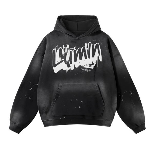 Vintage Wash Frayed Fleece Hoodie - 360 GSM