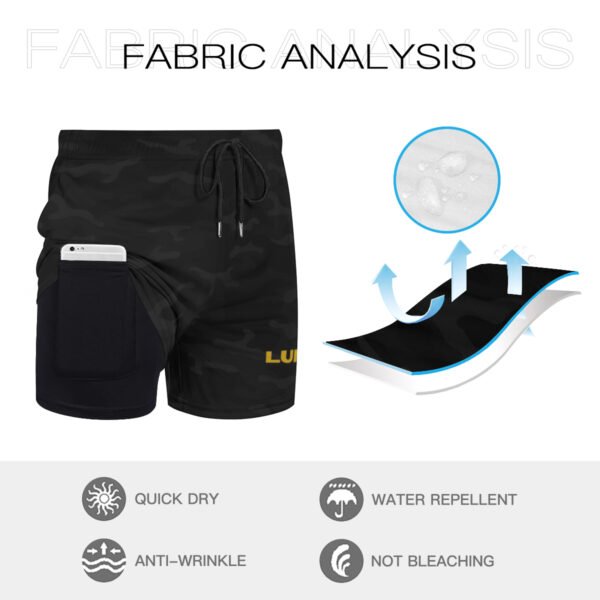 Lum1n Black Camo Double-Layered Athletic Shorts - Image 4