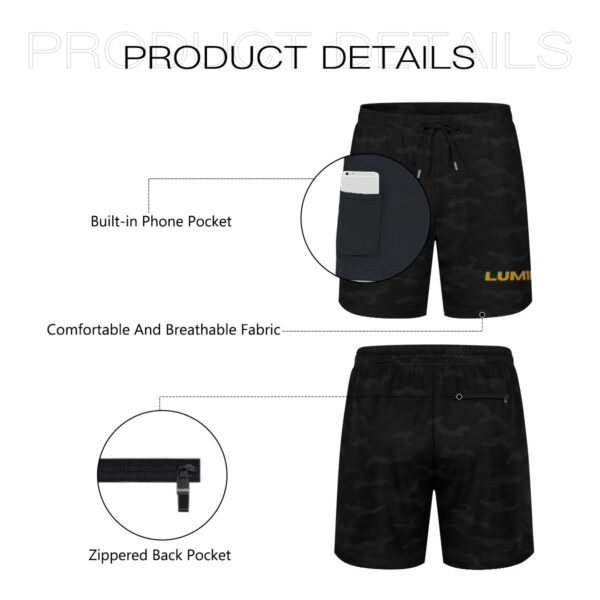 Lum1n Black Camo Double-Layered Athletic Shorts - Image 5